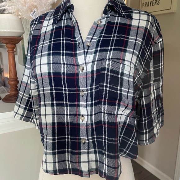 Garage plaid cropped oversized button down shirt XS - Picture 6 of 8